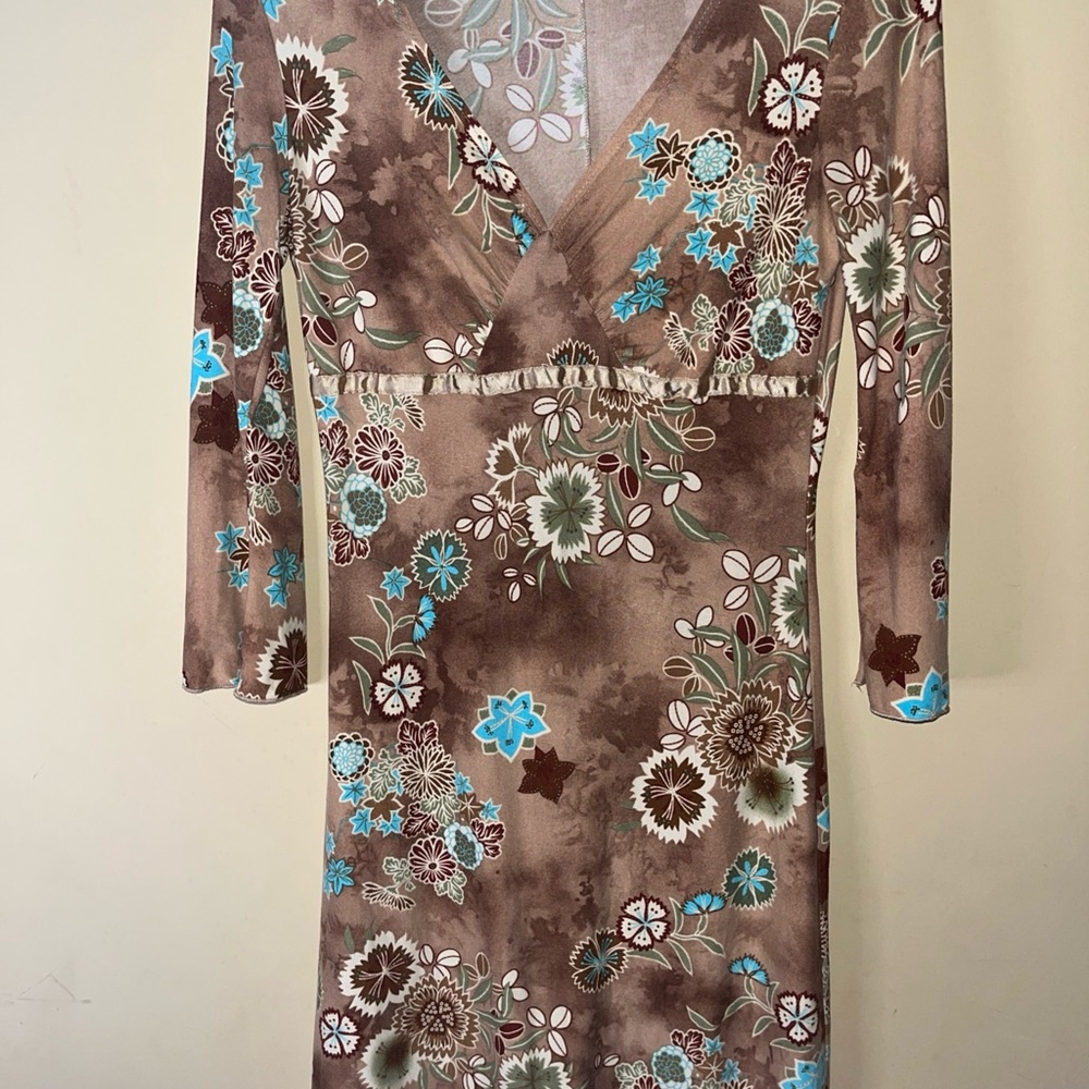 Floral Brown and Blue Women's Dress vintage Y2K